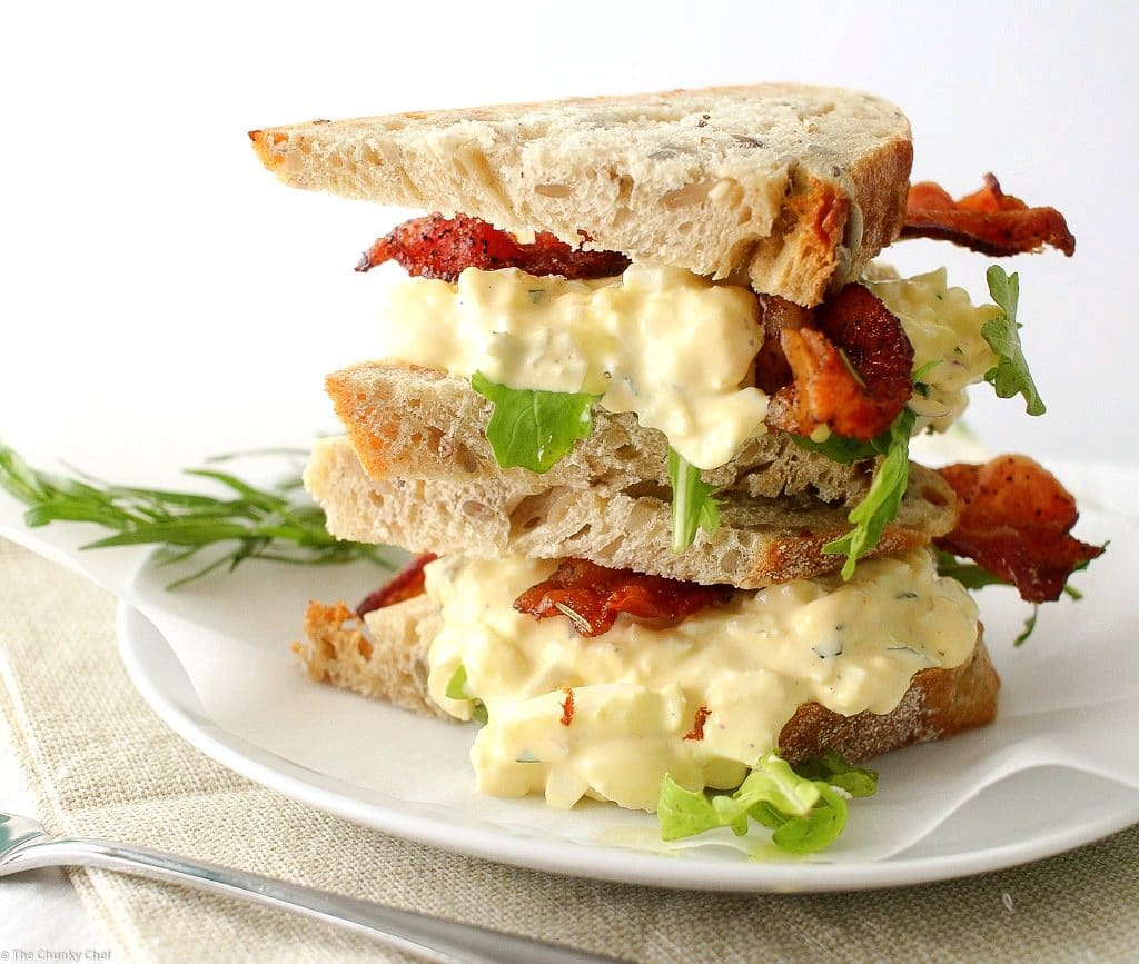 Tarragon and Shallot Egg Salad | No more boring egg salad sandwiches!  Fresh tarragon and minced shallot give this egg salad a light and gourmet twist!  Plus, the secret to perfectly hardboiled eggs, every time. | http://thechunkychef.com