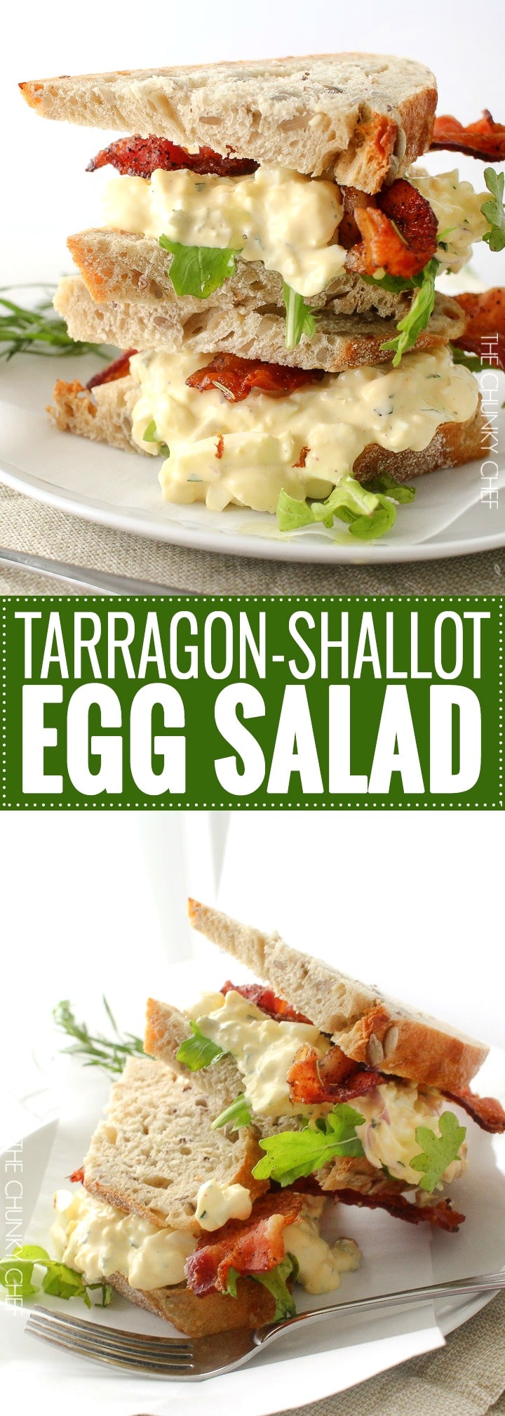 Tarragon and Shallot Egg Salad | No more boring egg salad sandwiches!  Fresh tarragon and minced shallot give this egg salad a light and gourmet twist!  Plus, the secret to perfectly hardboiled eggs, every time. | http://thechunkychef.com