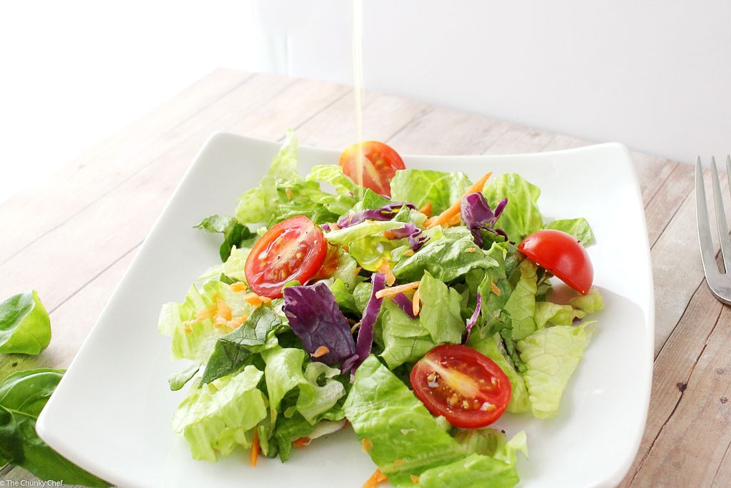 A simple red wine vinaigrette with the added flavors of shallot, basil, mustard, and a touch of honey.  1000x better than store-bought dressings!