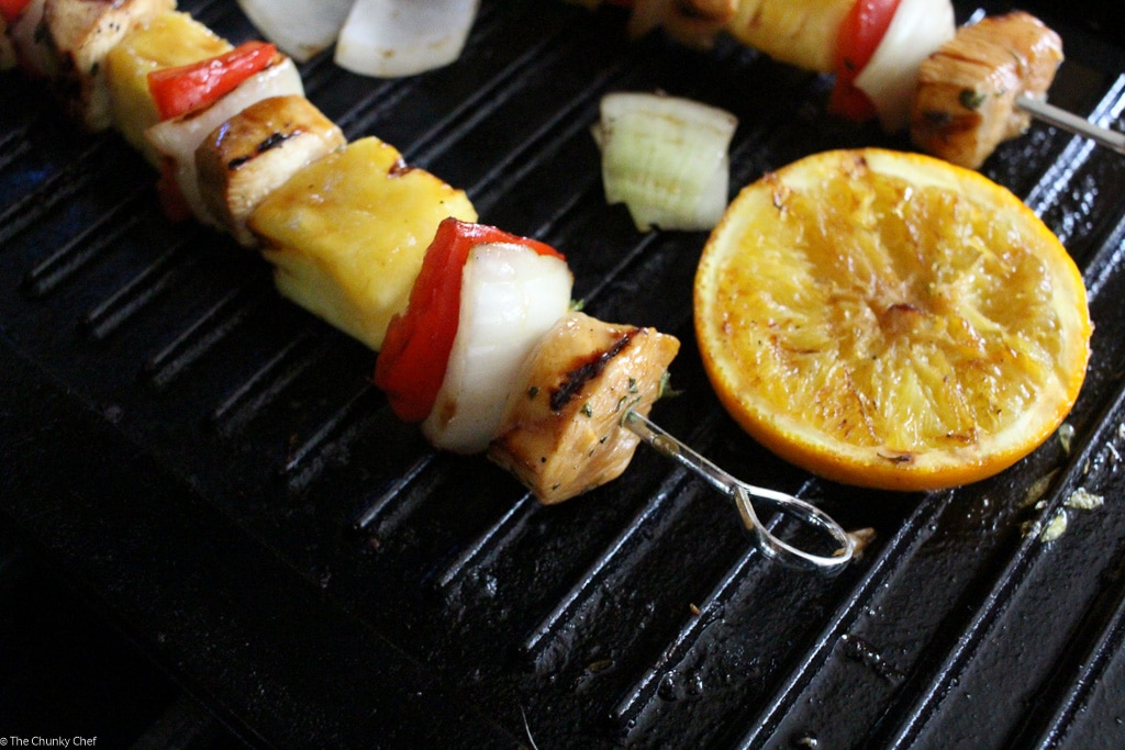 Taste the Caribbean in these citrus habanero chicken skewers... marinated chicken, onions, peppers, and pineapple.. all grilled to smoky charred perfection!