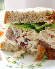 Make busy weeknight meals a snap with this easy harvest almond chicken salad! Crisp apples, sweet grapes and crunchy almonds add great texture and flavor!