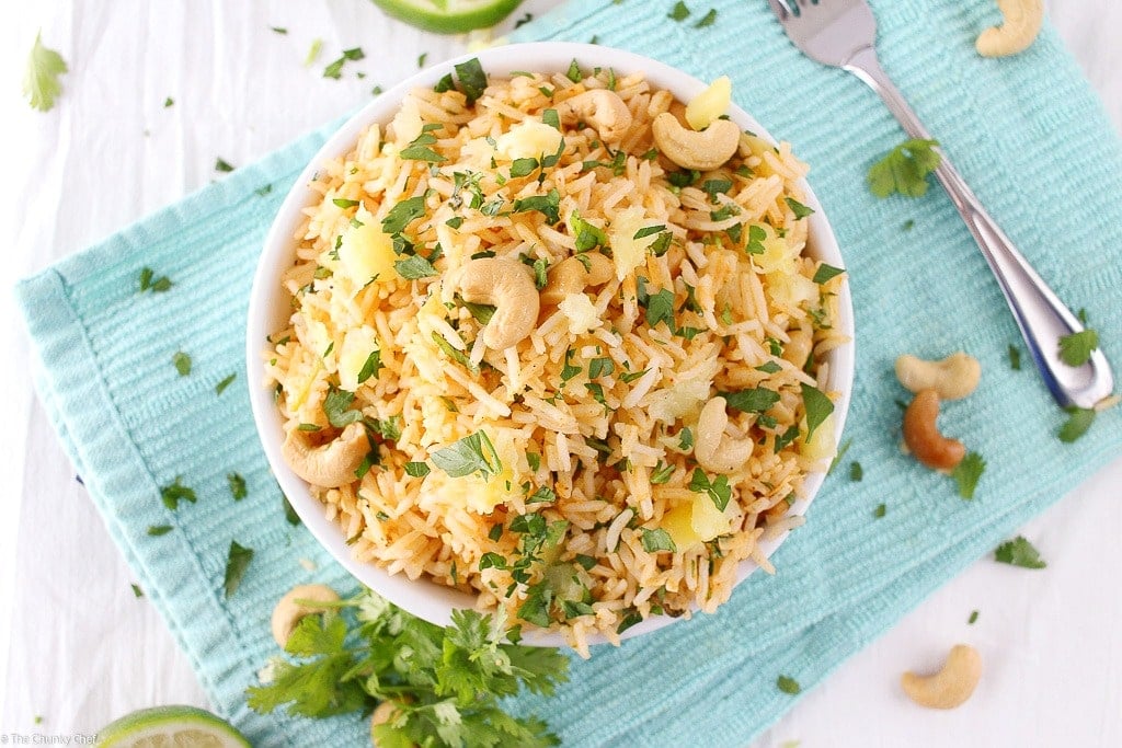 A fantastic rice dish that has all the great flavors of the tropics... sweet coconut, red curry, fresh pineapple and savory roasted cashews!