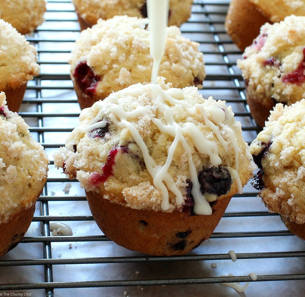 Bakery Style Blueberry Muffins recipe | The Chunky Chef | http://thechunkychef.com