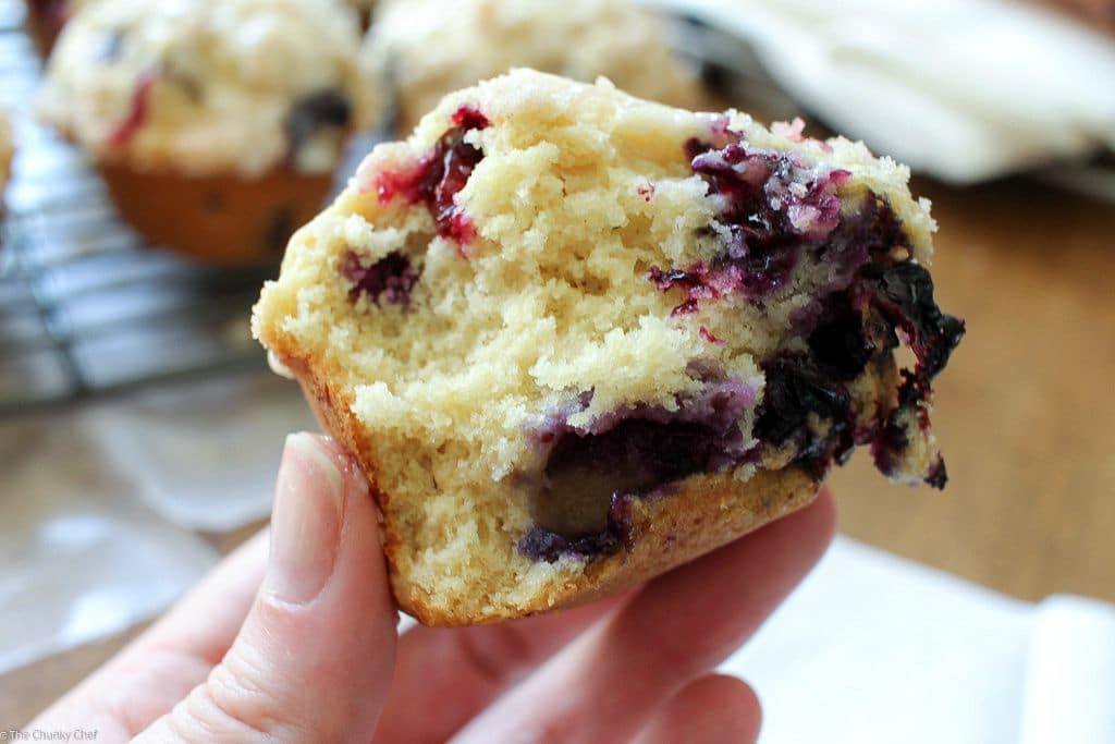 Bakery Style Blueberry Muffins recipe | The Chunky Chef | http://thechunkychef.com