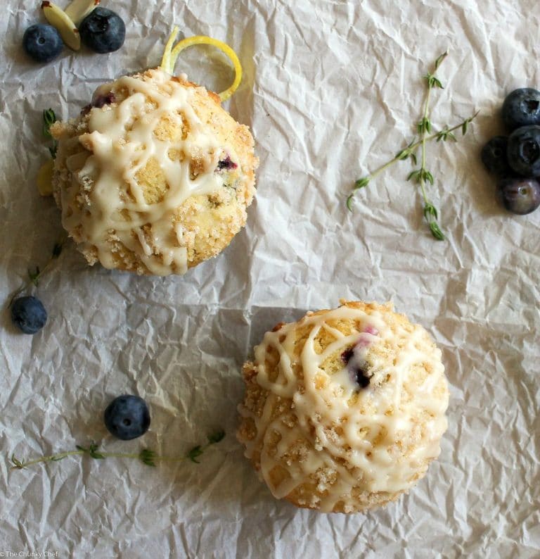 BakeryStyle Thyme Blueberry Muffins with a Mascarpone Glaze The