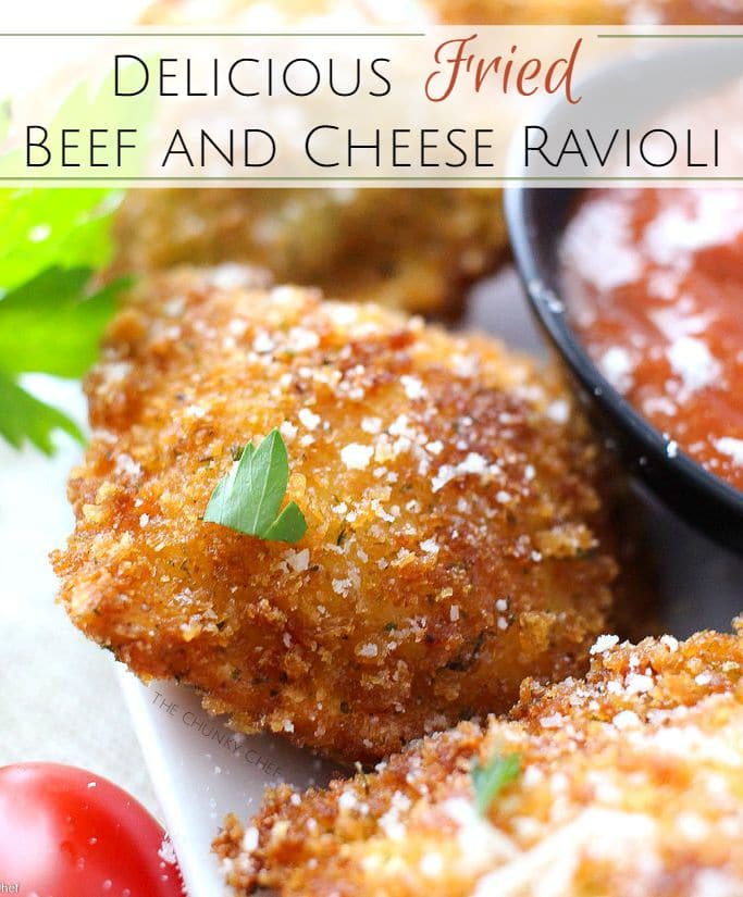 The Chunky Chef | Crispy Fried Ravioli | Like Olive Garden's toasted ravioli, but better! This crispy fried ravioli is easy to make, yet impressive. Perfect for a party, or the family dinner table.