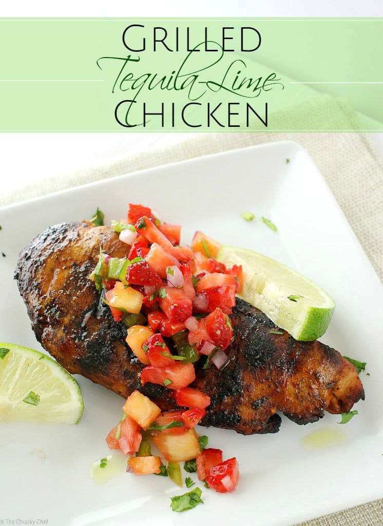 The Chunky Chef | Grilled Tequila Lime Chicken | A simple and easy marinade gives this tequila lime chicken an incredible flavor!  Perfect on the grill, with a salsa, or in a taco/burrito bowl!