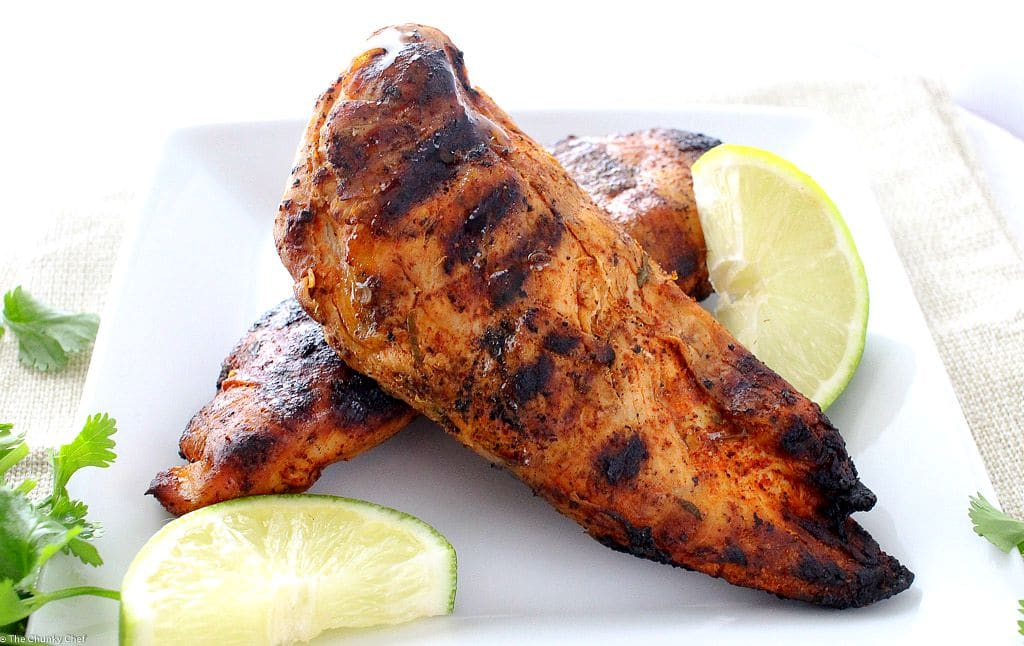 The Chunky Chef | Grilled Tequila Lime Chicken | A simple and easy marinade gives this tequila lime chicken an incredible flavor!  Perfect on the grill, with a salsa, or in a taco/burrito bowl!