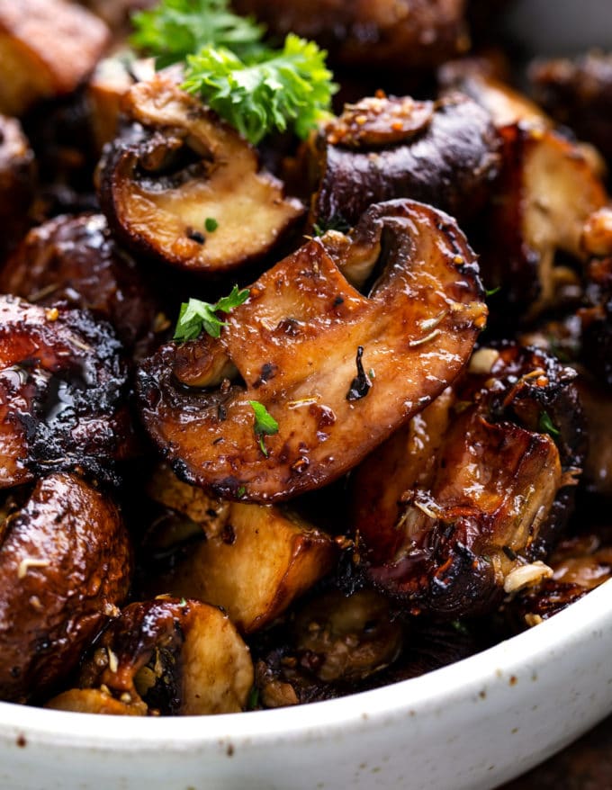 Close up of caramelized mushroom