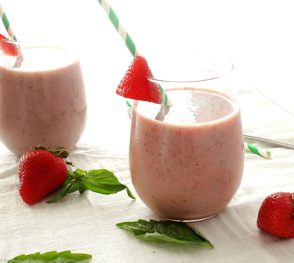 The Chunky Chef | Strawberry Basil Smoothie | Start your morning off right with a nutritious and delicious strawberry basil smoothie! Made with 6 simple ingredients, you'll love how easy it is to make