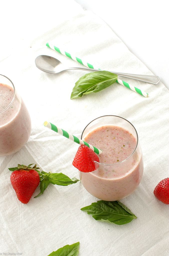 The Chunky Chef | Strawberry Basil Smoothie | Start your morning off right with a nutritious and delicious strawberry basil smoothie! Made with 6 simple ingredients, you'll love how easy it is to make