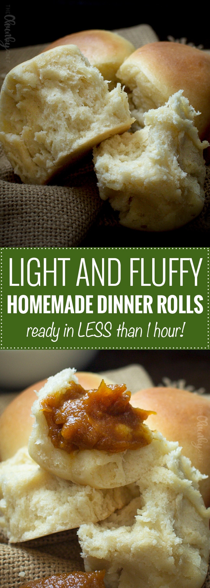 Classic Dinner Rolls - In less than 1 hour! | Everything you love about the soft, fluffy, classic homemade dinner rolls, but made in SO much less time. Less than 1 hour is all you need! |The Chunky Chef | #dinnerrolls #homemaderolls #thanksgiving #fromscratch #yeastrolls #rolls