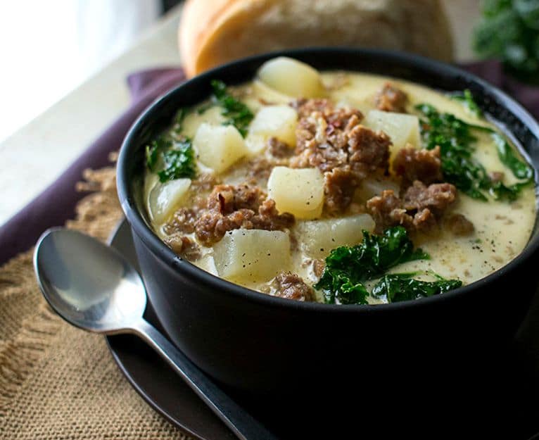 Slow Cooker Zuppa Toscana | The Chunky Chef | The classic zuppa toscana soup, in slow cooker form! It tastes WAY better than Olive Garden's, and is sure to be a crowd pleaser! | http://thechunkychef.com