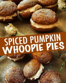 Soft and light spiced pumpkin cookies sandwiched together with a decadent, yet easy to make, browned butter maple cinnamon frosting! #fallbaking #baking #cookies #whoopiepies #pumpkin #pumpkinspice #maple
