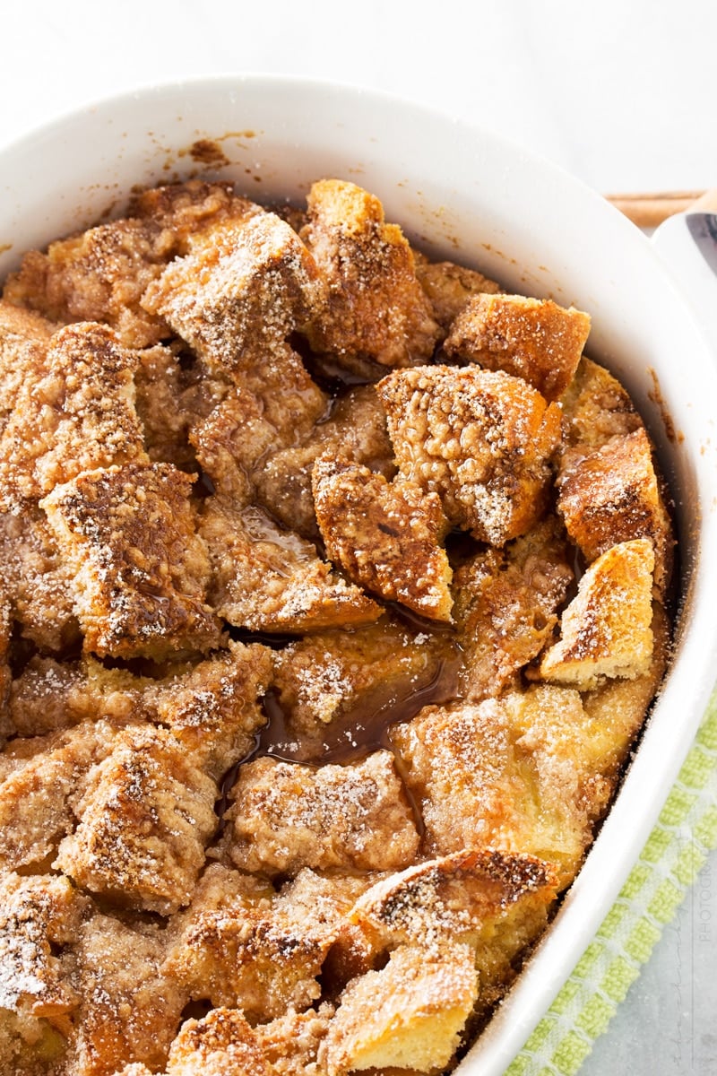 Bourbon Cinnamon French Toast Bake | This french toast bake stands out from the rest with warm cinnamon and sweet bourbon! An easy make ahead breakfast!!