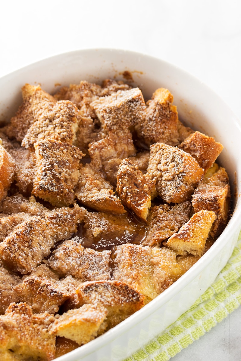 Bourbon Cinnamon French Toast Bake | This french toast bake stands out from the rest with warm cinnamon and sweet bourbon! An easy make ahead breakfast!!