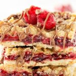 Skinny Raspberry Shortbread Bars | These buttery and sweet raspberry bars have under 200 calories per bar, making them the perfect lighter dessert! | http://thechunkychef.com