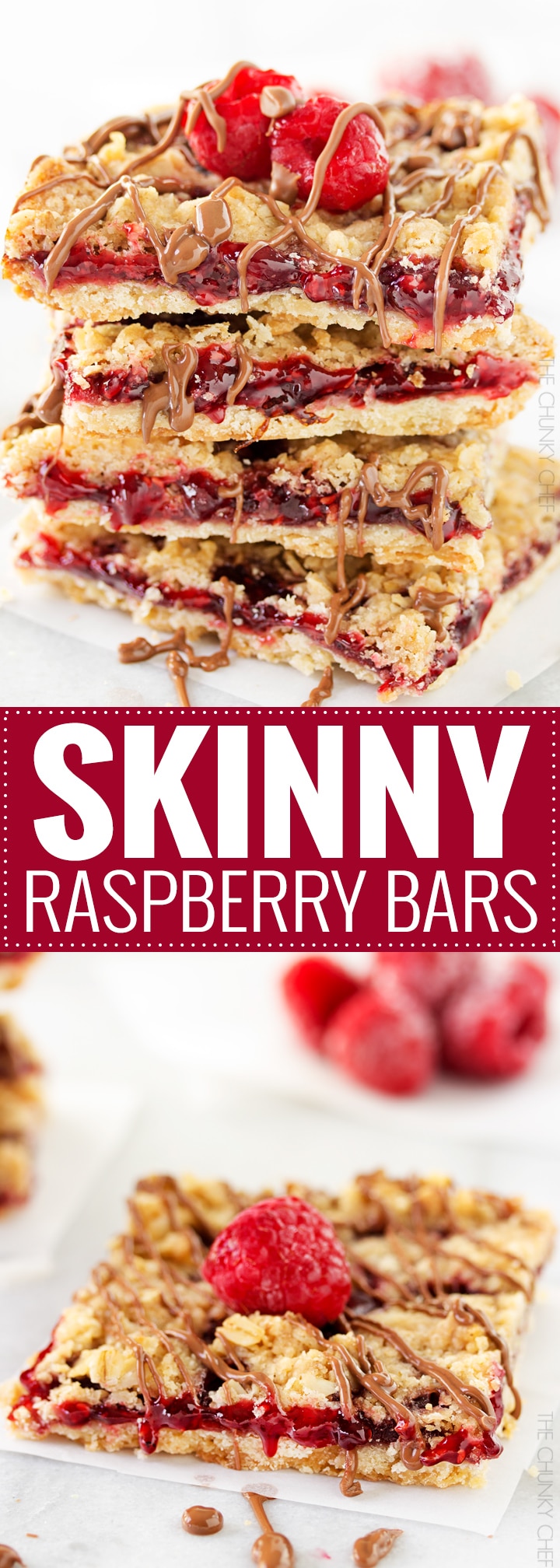 Skinny Raspberry Shortbread Bars | These buttery and sweet raspberry bars have under 200 calories per bar, making them the perfect lighter dessert! | http://thechunkychef.com