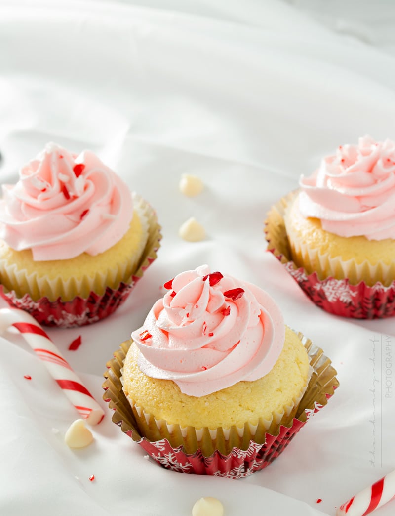 White Chocolate Cupcakes with Peppermint Buttercream | Rich white chocolate cupcakes with a delicate swirl of ultra creamy buttercream frosting laced with peppermint... perfect for any occasion! 