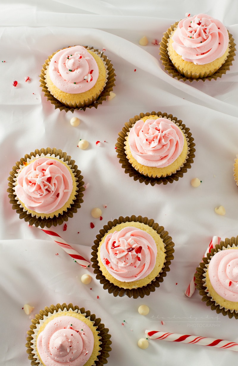 White Chocolate Cupcakes with Peppermint Buttercream | Rich white chocolate cupcakes with a delicate swirl of ultra creamy buttercream frosting laced with peppermint... perfect for any occasion! 