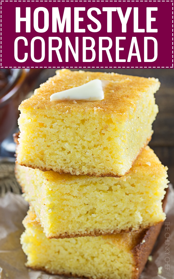 Homestyle Cornbread | This homestyle, baked from scratch cornbread is a perfect mix of savory southern cornbread and sweet northern cornbread... fluffy and soft, it's the only recipe you'll need! | http://thechunkychef.com