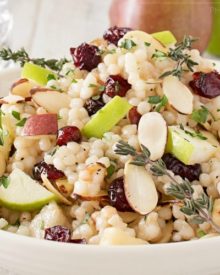 Harvest Israeli Couscous Salad | Israeli couscous is mixed with harvest fruits, almonds and herbs, then tossed with a flavorful maple mustard vinaigrette. Healthy and delicious! | http://thechunkychef.com