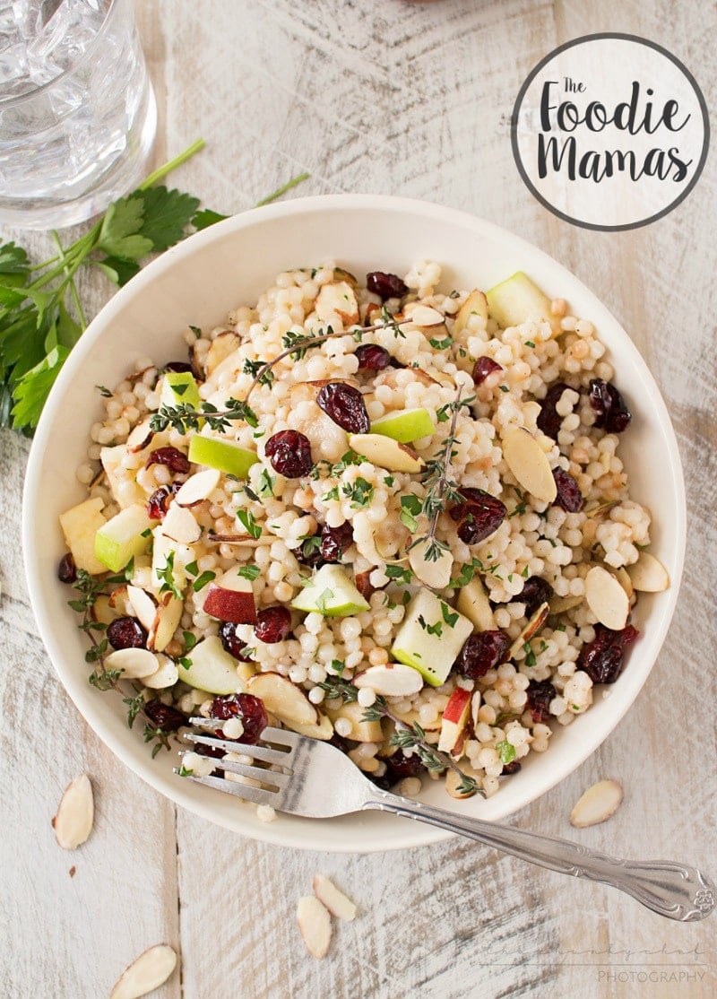 Harvest Israeli Couscous Salad | Israeli couscous is mixed with harvest fruits, almonds and herbs, then tossed with a flavorful maple mustard vinaigrette.  Healthy and delicious! | http://thechunkychef.com