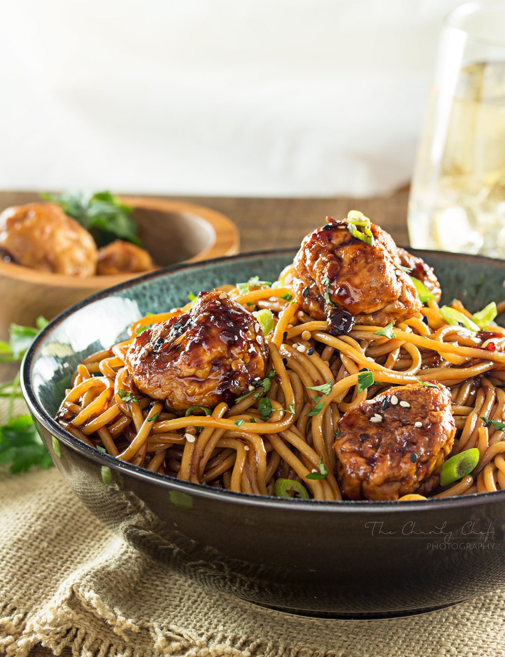 Kung-Pao-Chicken-Spaghetti-and-Meatballs | This version of Kung Pao chicken has all the flavors you'd expect from the classic dish, but in a comforting, homestyle spaghetti and meatballs package! | http://thechunkychef.com