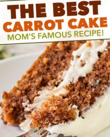 Hands down, the BEST Carrot Cake with Cream Cheese Frosting I’ve ever had. Rich, moist, and full of flavor, this cake is perfect for your holiday celebrations! #carrotcake #cake #Easter #spring #baking #dessert #dessertrecipe #scratch