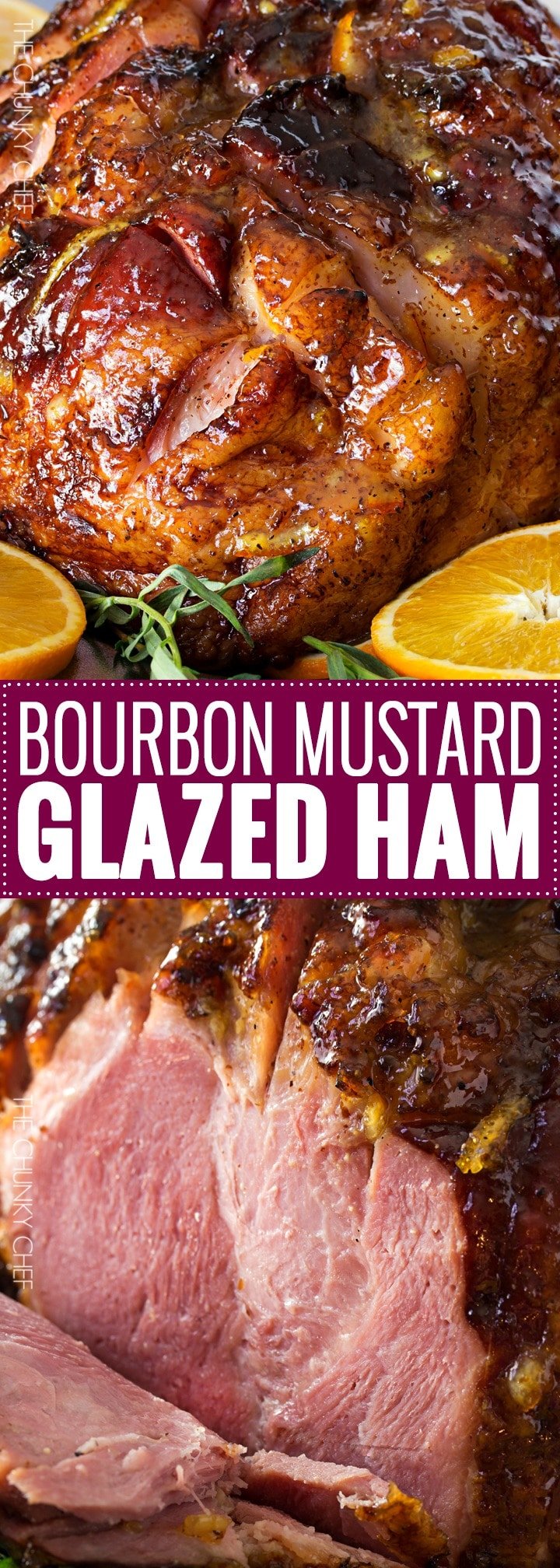 Bourbon Mustard Orange Glazed Ham | Sticky, sweet, tangy, and full of flavor... this bourbon mustard and orange glazed ham is one that you'll be happy to have as the star of your holiday meal! | http://thechunkychef.com