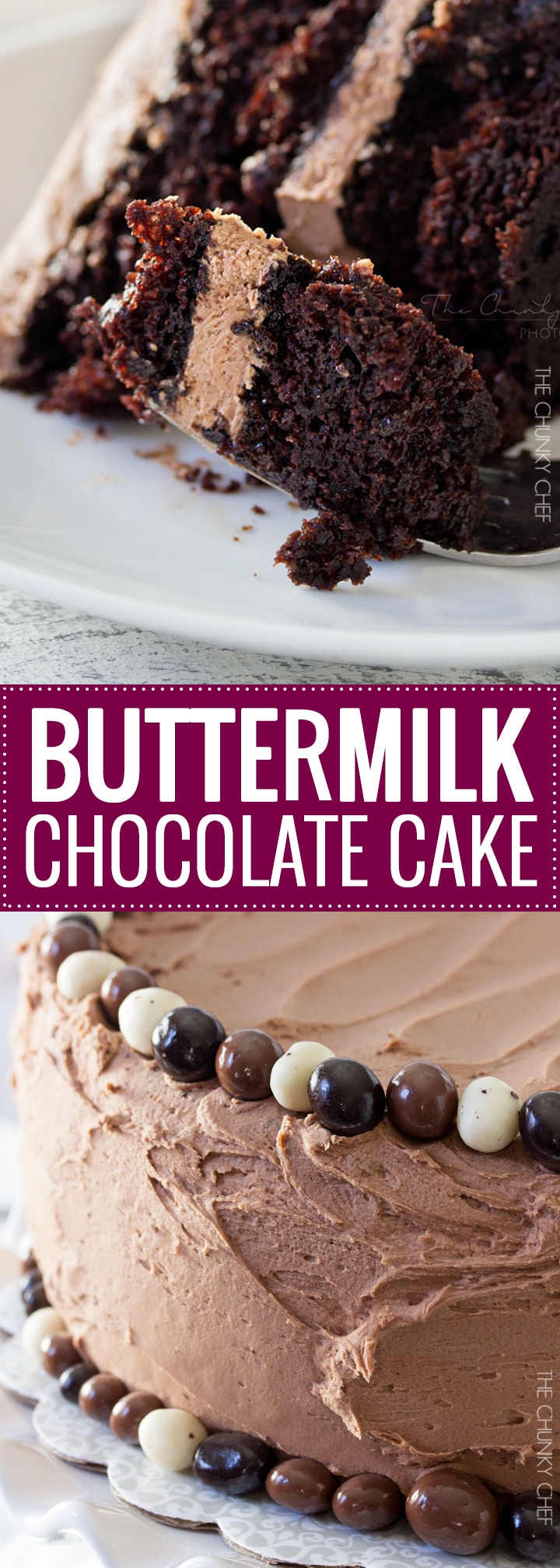 Buttermilk Chocolate Layer Cake | The ULTIMATE soft and fluffy chocolate layer cake.  Made from scratch with buttermilk, and slathered in an ultra creamy buttercream frosting! | http://thechunkychef.com