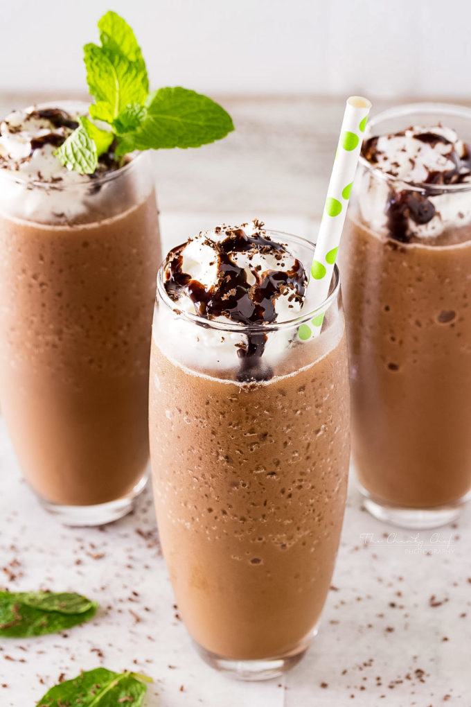 Make your own McDonald’s Mocha Frappe at home with this easy copycat recipe! The perfect cold coffee drink for Spring and Summer! #frappe #mocha #copycat #mcdonalds #frozencoffee #coffee #frozen #iced #chocolate