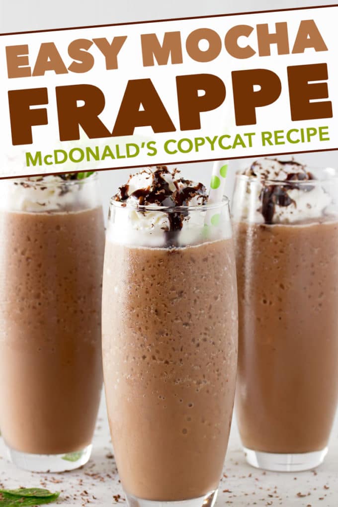 Make your own McDonald’s Mocha Frappe at home with this easy copycat recipe! The perfect cold coffee drink for Spring and Summer! #frappe #mocha #copycat #mcdonalds #frozencoffee #coffee #frozen #iced #chocolate