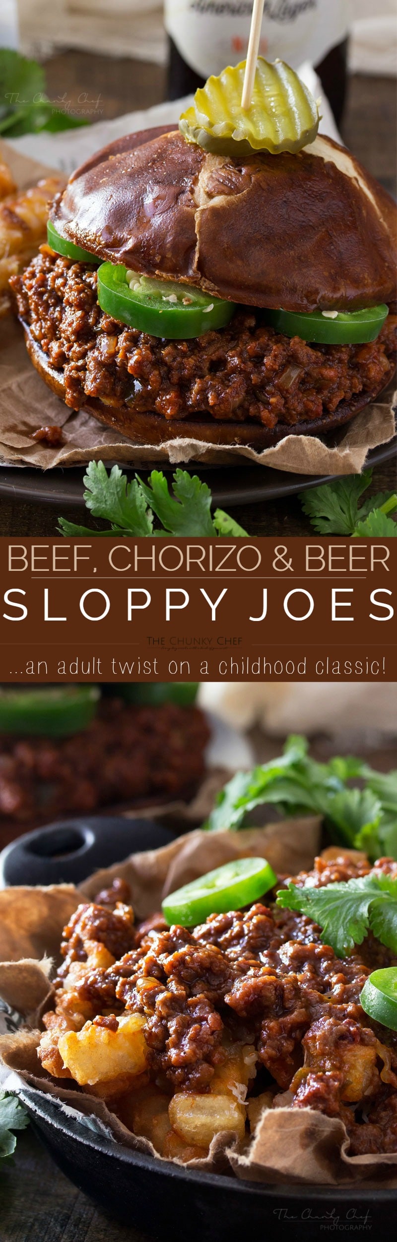Beef Beer and Chorizo Sloppy Joes | These aren't the usual sloppy joes... made with beef, spicy chorizo, jalapeno and beer, they're an adult version of everyone's favorite childhood sandwich! | http://thechunkychef.com