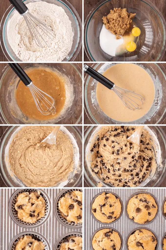 step by step how to make chocolate chip muffins