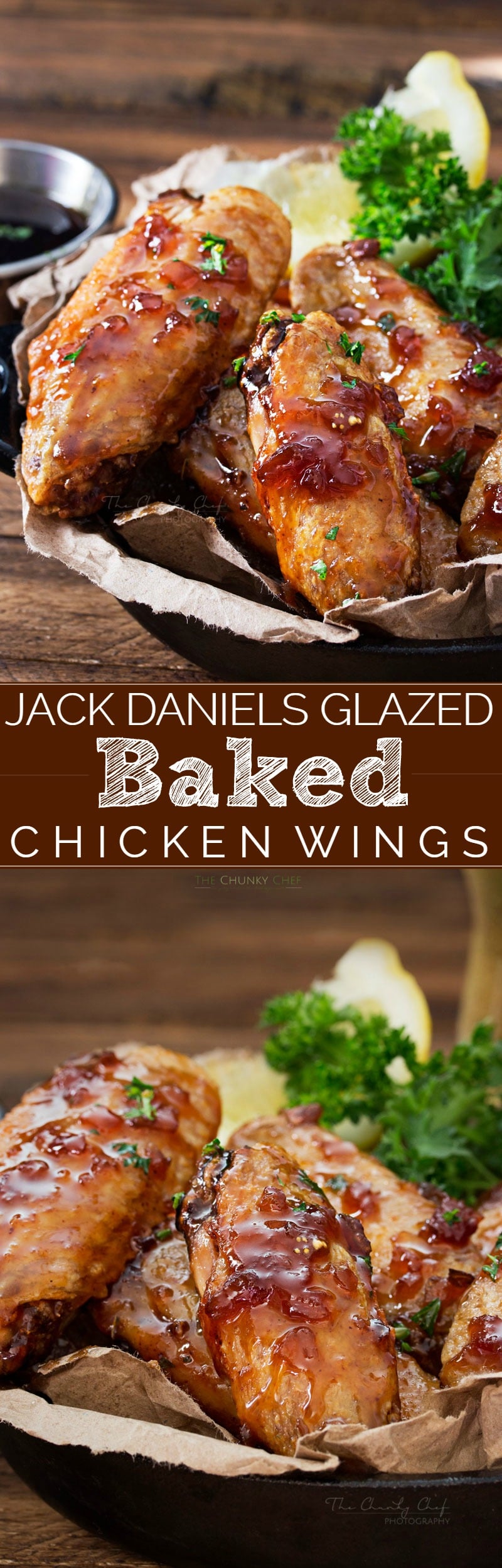 Jack Daniels Glazed Baked Chicken Wings | No need to fry... these baked chicken wings are SUPER crispy! Coated in a flavor-packed copycat Jack Daniels sauce, they're the perfect appetizer! | http://thechunkychef.com