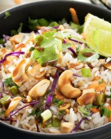 Thai Coconut Cashew Rice | This unique rice side dish is packed with Thai flavors and is a mouthwatering side dish to accompany just about any protein you'd like! | http://thechunkychef.com