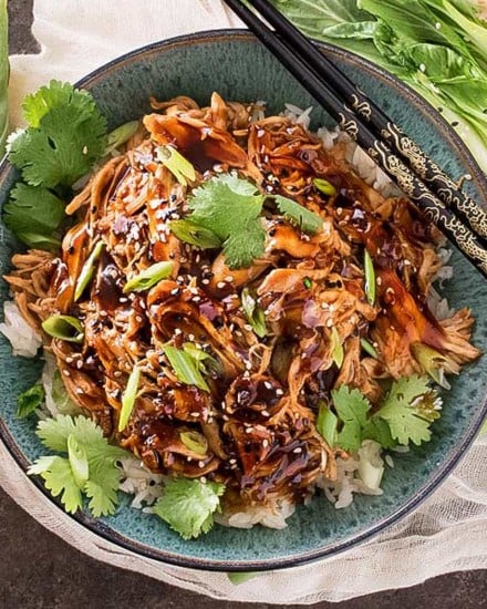 This Honey Garlic Chicken is one incredible weeknight dinner idea. Juicy chicken coated and cooked with a glorious sauce made with soy, hoisin, garlic, honey and more! Toss it all in the slow cooker and let it do the work for you! #dinner #chicken #asian #honey #garlic #honeygarlic #easyrecipe #weeknight #slowcooker #crockpot