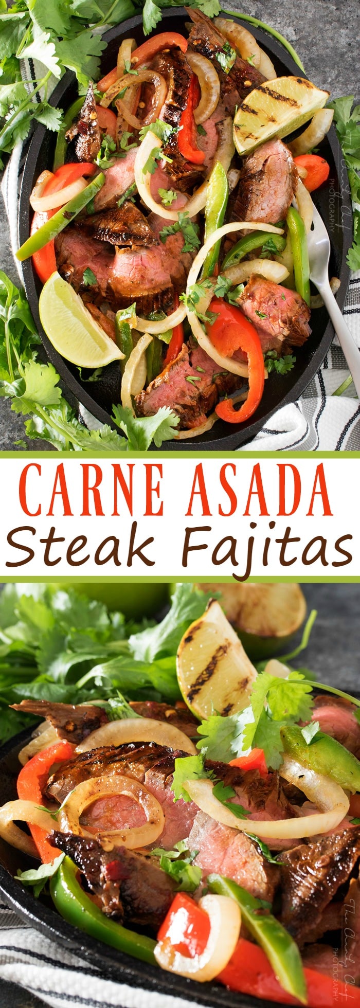 Carne Asada Steak Fajitas | Tender marinated carne asada steak, grilled until charred on the outside, and tossed with grilled peppers and onions for the most delicious steak fajitas! | http://thechunkychef.com