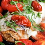 Garlic Balsamic Caprese Chicken | Juicy caprese chicken, marinated in a garlic balsamic marinade, is baked to perfection with burst cherry tomatoes, melted mozzarella cheese, fresh basil! | http://thechunkychef.com