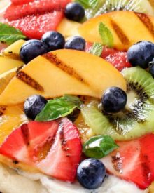 Grilled Fruit Pizza | Flatbread spread with a glorious honey herb whipped ricotta, topped with delicious grilled fruit, drizzled with honey and sprinkled with fresh herbs! | http://thechunkychef.com