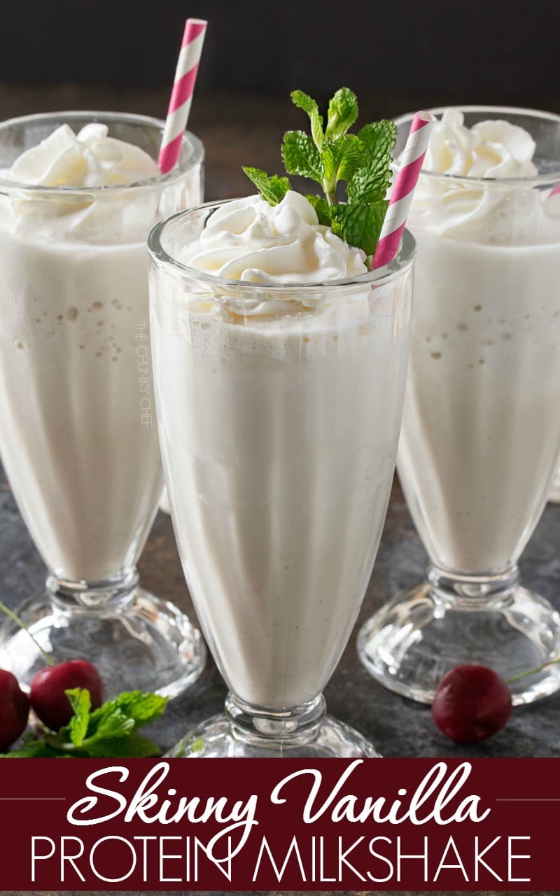 Skinny Vanilla Protein Milkshake | This vanilla protein milkshake has less than 200 calories, is low carb, low sugar, and high in protein... yet it tastes like a decadent vanilla shake! | http://thechunkychef.com