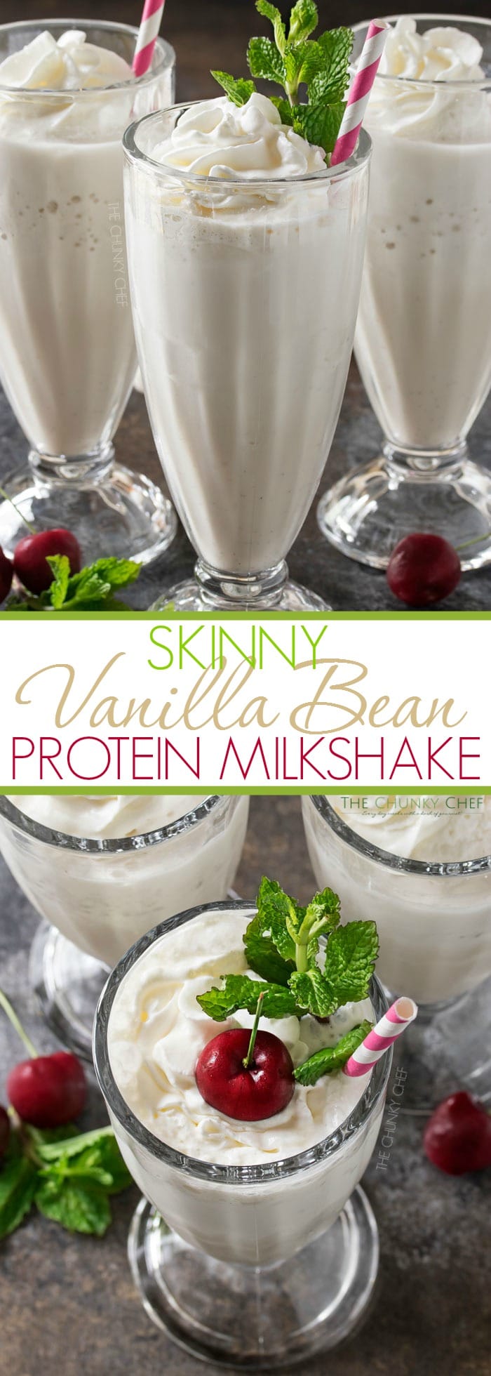 Skinny Vanilla Protein Milkshake | This vanilla protein milkshake has less than 200 calories, is low carb, low sugar, and high in protein... yet it tastes like a decadent vanilla shake! | http://thechunkychef.com