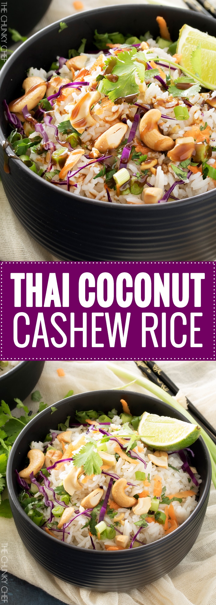 Thai Coconut Cashew Rice | This unique rice side dish is packed with Thai flavors and is a mouthwatering side dish to accompany just about any protein you'd like! | http://thechunkychef.com