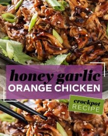 This Honey Garlic Chicken is one incredible weeknight dinner idea. Juicy chicken coated and cooked with a glorious sauce made with soy, hoisin, garlic, honey and more! Toss it all in the slow cooker and let it do the work for you! #dinner #chicken #asian #honey #garlic #honeygarlic #easyrecipe #weeknight #slowcooker #crockpot