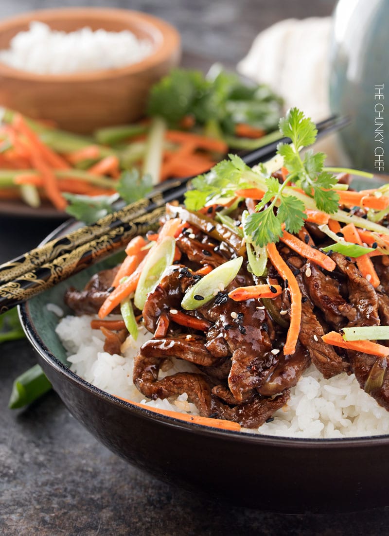 30 Minute Spicy Ginger Szechuan Beef | No need to order take-out, this spicy ginger Szechuan beef is completely mouthwatering and ready in just 30 minutes! Perfect for a busy weeknight dinner! | http://thechunkychef.com