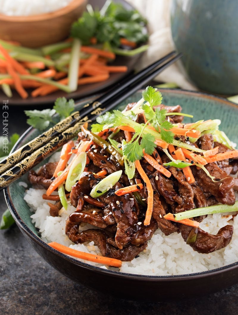 30 Minute Spicy Ginger Szechuan Beef | No need to order take-out, this spicy ginger Szechuan beef is completely mouthwatering and ready in just 30 minutes! Perfect for a busy weeknight dinner! | http://thechunkychef.com