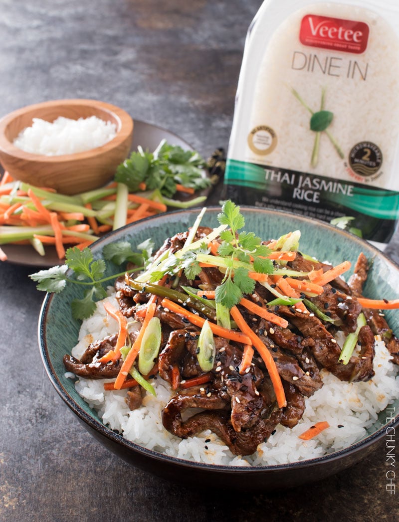 30 Minute Spicy Ginger Szechuan Beef | No need to order take-out, this spicy ginger Szechuan beef is completely mouthwatering and ready in just 30 minutes! Perfect for a busy weeknight dinner! | http://thechunkychef.com