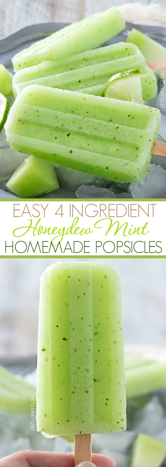 Honeydew Mint Homemade Popsicles | The refreshing taste of sweet honeydew melon and fresh mint will make these easy 4 ingredient homemade popsicles an instant favorite! | http://thechunkychef.com