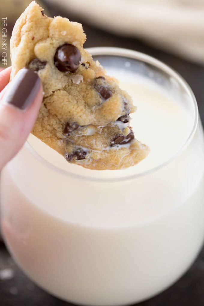 Salted Chocolate Chip Cookies | Thick, chewy chocolate chip cookies that are perfectly crisp on the edges and soft in the middle. The sea salt just accentuates the rich chocolate flavor! | http://thechunkychef.com